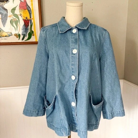 Carleen x Anthropologie Denim Jacket with Vibrant Patchwork - Large - Picture 3 of 8